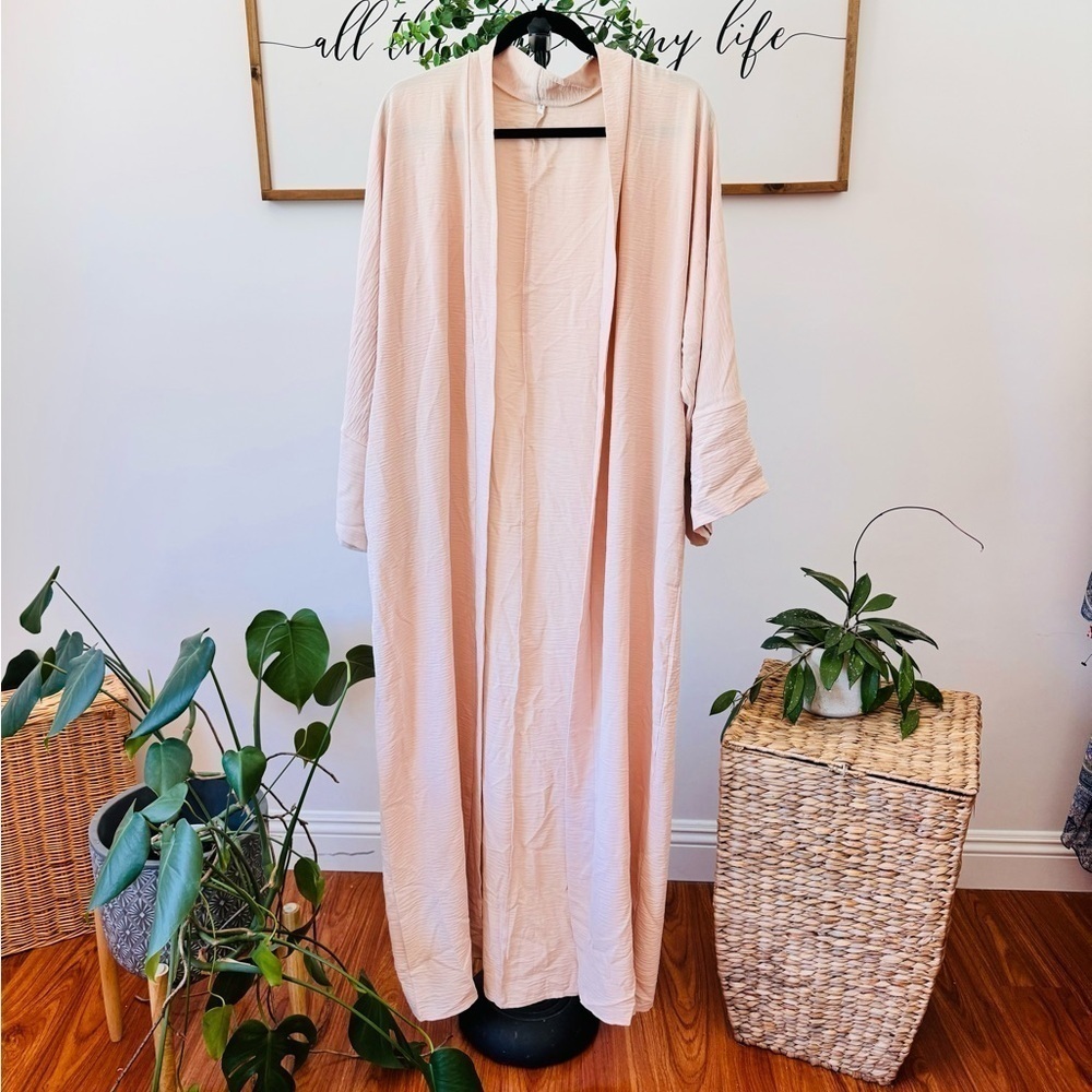 Beautiful minimalist tan maxi kimono pockets NWOT - Picture 6 of 10
